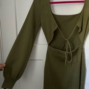 Sweater Life Olive Green Balloon Sleeve Backless Sweater Dress
